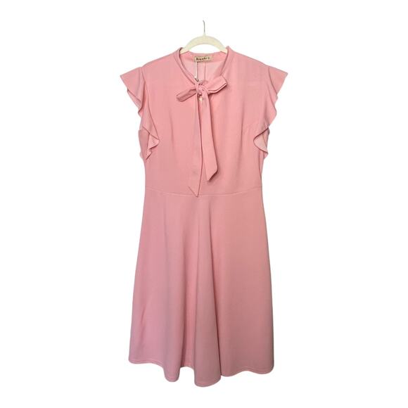 Moyabo Rose Pink Church Dress Retro Swing A-Line Tie Neck Size Large - Picture 4 of 10